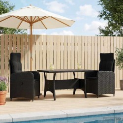 Ensemble de repas extérieur 3 pcs Noir polyrotin 643389643389
