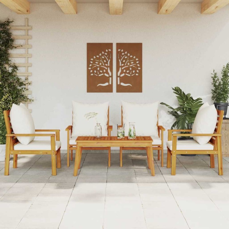 Salon de jardin avec coussins 5 pcs Bois d'acacia solide 643400643400