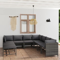 Salon de jardin 9 pcs avec coussins Résine tressée Gris 643423643423