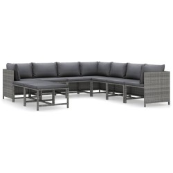Salon de jardin 9 pcs avec coussins Résine tressée Gris 643423643423