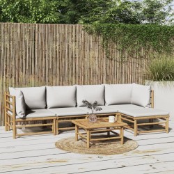 Salon de jardin 6 pcs avec coussins gris clair bambou 643427643427