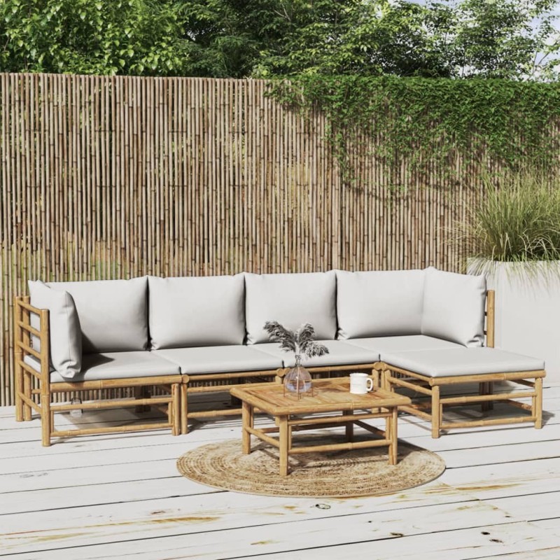 Salon de jardin 6 pcs avec coussins gris clair bambou 643427643427