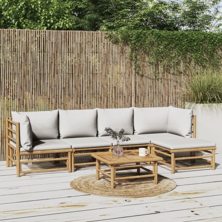 Salon de jardin 6 pcs avec coussins gris clair bambou 643427643427