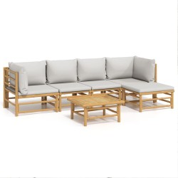 Salon de jardin 6 pcs avec coussins gris clair bambou 643427643427