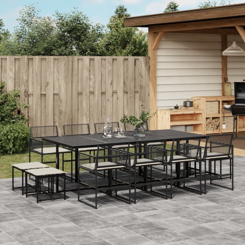 Ensemble à manger de jardin 13 pcs coussins noir résine tressée 643438643438