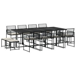 Ensemble à manger de jardin 13 pcs coussins noir résine tressée 643438643438