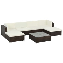 Salon de jardin 7 pcs avec coussins Résine tressée Marron 643447643447