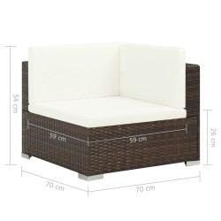 Salon de jardin 7 pcs avec coussins Résine tressée Marron 643447643447