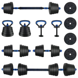 Set d'haltères 4-en-1 40kg Noir et Bleu Ciment et sable de fer 643462643462