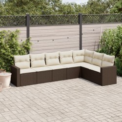 Salon de jardin avec coussins 7 pcs marron résine tressée 643473643473