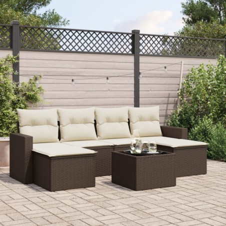 Salon de jardin avec coussins 7 pcs marron résine tressée 643474643474