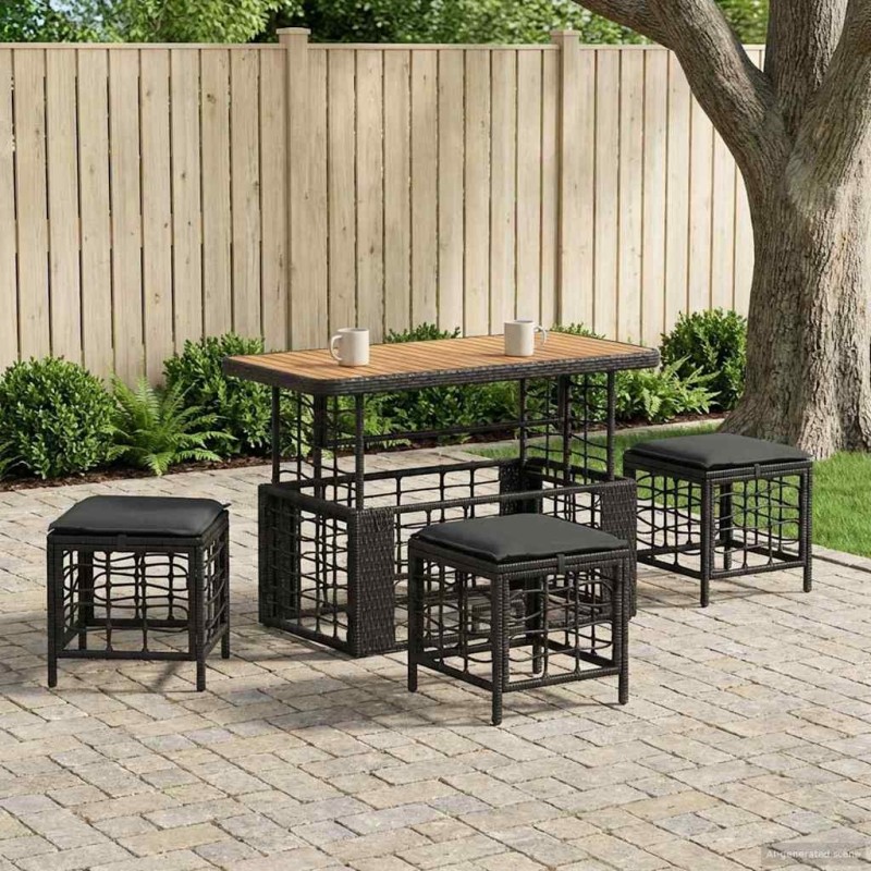 Ensemble de salle à manger pour jardin 4 pcs Noir et gris 643478643478