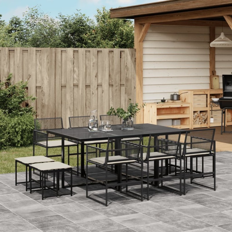 Ensemble à manger de jardin 11 pcs coussins noir résine tressée 643506643506
