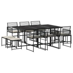 Ensemble à manger de jardin 11 pcs coussins noir résine tressée 643506643506