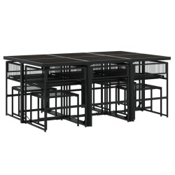 Ensemble à manger de jardin 11 pcs coussins noir résine tressée 643506643506