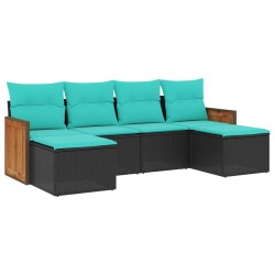 Salon de jardin 6 pcs avec coussins noir résine tressée 643516643516