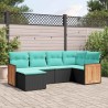 Salon de jardin 6 pcs avec coussins noir résine tressée 643518643518