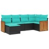 Salon de jardin 6 pcs avec coussins noir résine tressée 643518643518