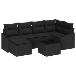 Ensemble de salle à manger pour jardin avec coussin 7 pcs Noir 643524643524