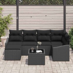 Ensemble de salle à manger pour jardin avec coussin 7 pcs Noir 643524643524