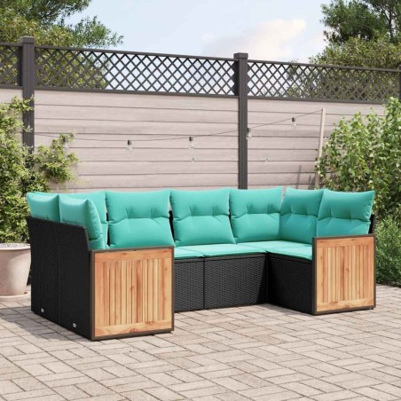 Salon de jardin 6 pcs avec coussins noir résine tressée 643534643534