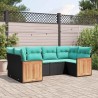Salon de jardin 6 pcs avec coussins noir résine tressée 643534643534