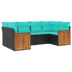 Salon de jardin 6 pcs avec coussins noir résine tressée 643534643534