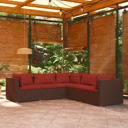 Salon de jardin 5 pcs avec coussins résine tressée marron 643537643537