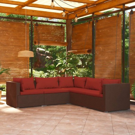 Salon de jardin 5 pcs avec coussins résine tressée marron 643537643537