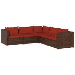 Salon de jardin 5 pcs avec coussins résine tressée marron 643537643537