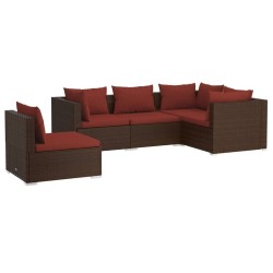 Salon de jardin 5 pcs avec coussins résine tressée marron 643538643538