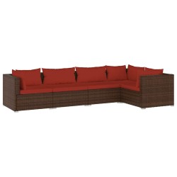 Salon de jardin 5 pcs avec coussins résine tressée marron 643539643539