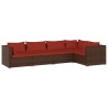Salon de jardin 5 pcs avec coussins résine tressée marron 643539643539