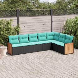 Salon de jardin 7 pcs avec coussins noir résine tressée 643544643544