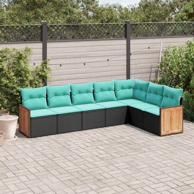 Salon de jardin 7 pcs avec coussins noir résine tressée 643544643544