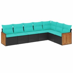 Salon de jardin 7 pcs avec coussins noir résine tressée 643544643544