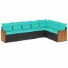 Salon de jardin 7 pcs avec coussins noir résine tressée 643544643544