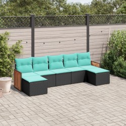 Salon de jardin 7 pcs avec coussins noir résine tressée 643545643545