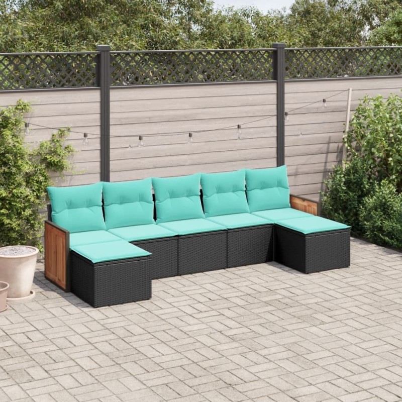 Salon de jardin 7 pcs avec coussins noir résine tressée 643545643545