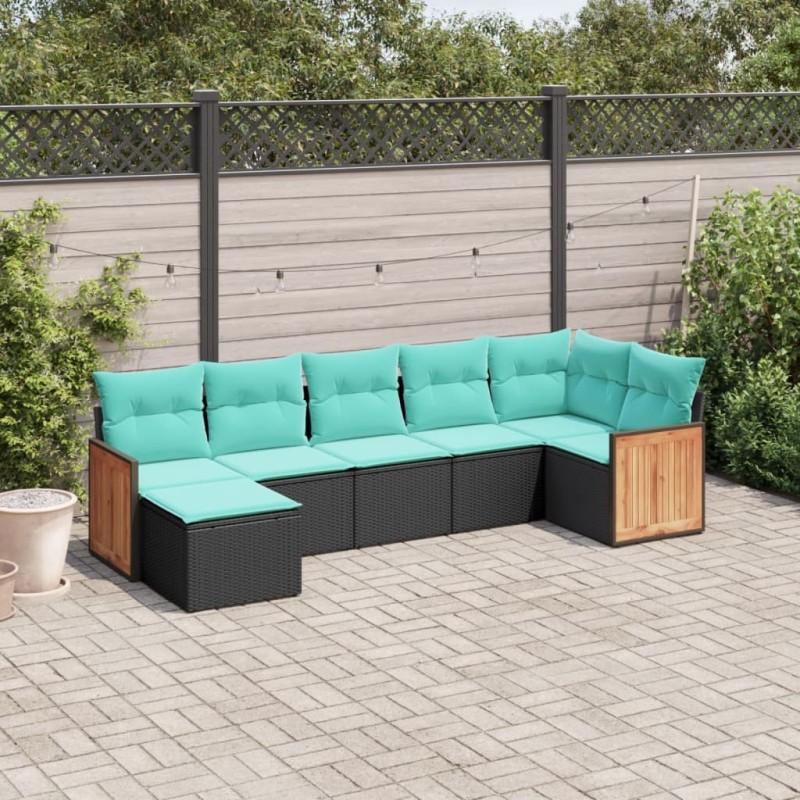 Salon de jardin 7 pcs avec coussins noir résine tressée 643546643546