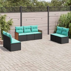 Salon de jardin 7 pcs avec coussins noir résine tressée 643549643549