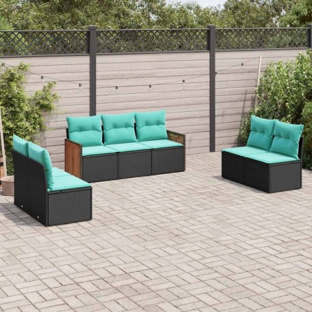 Salon de jardin 7 pcs avec coussins noir résine tressée 643549643549