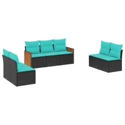 Salon de jardin 7 pcs avec coussins noir résine tressée 643549643549