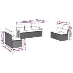 Salon de jardin 7 pcs avec coussins noir résine tressée 643549643549