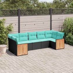 Salon de jardin 7 pcs avec coussins noir résine tressée 643552643552