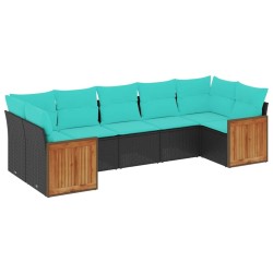 Salon de jardin 7 pcs avec coussins noir résine tressée 643552643552
