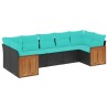 Salon de jardin 7 pcs avec coussins noir résine tressée 643552643552