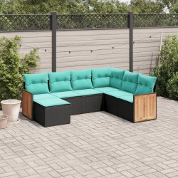 Salon de jardin 7 pcs avec coussins noir résine tressée 643553643553