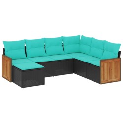 Salon de jardin 7 pcs avec coussins noir résine tressée 643553643553