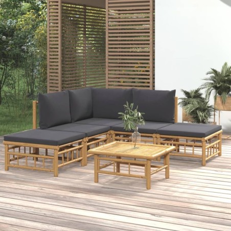 Salon de jardin 6 pcs avec coussins gris foncé bambou 643556643556